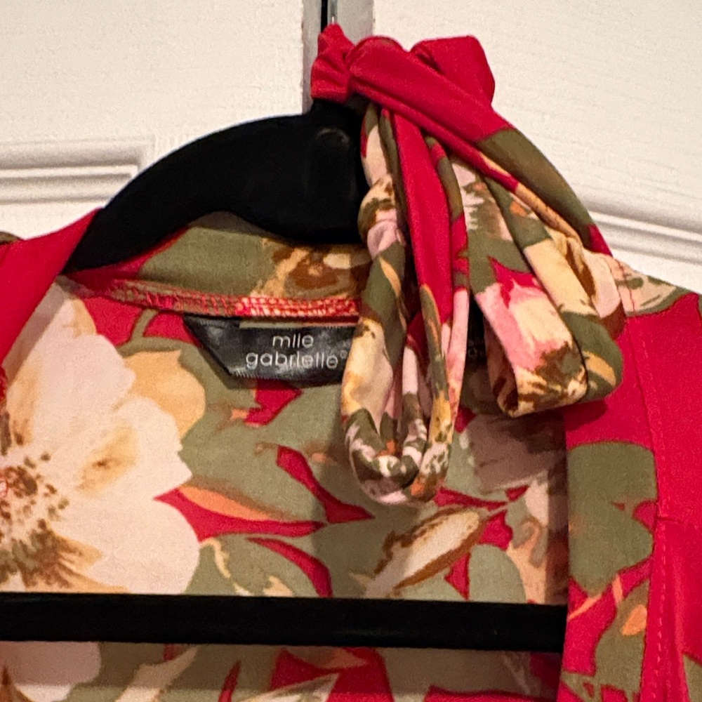 Floral Red Maxi Dress with Tie Waist Plus Size 3X - Picture 5 of 7